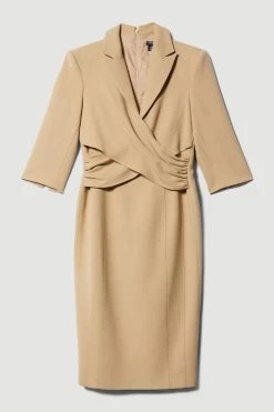 Karen Millen Petite Compact Crepe Wrap Waist Pencil Midi Dress