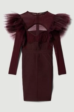 Karen Millen Bandage Cut Out Mesh Tulle Frill Mini Dress