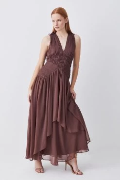 Karen Millen Lydia Millen Tall Crinkle Satin Chiffon Woven Maxi Dress