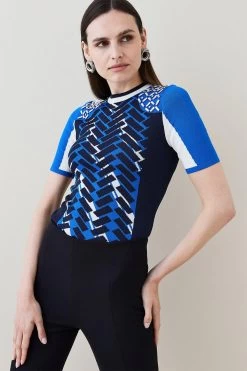 Karen Millen Embellished Sporty Jacquard Knit Top