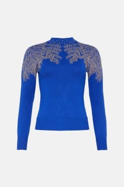 Karen Millen Hotfix Embellished Detailed Knit Jumper