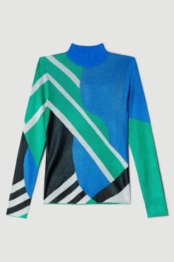 Karen Millen Placement Colour Block Slinky Knit Top