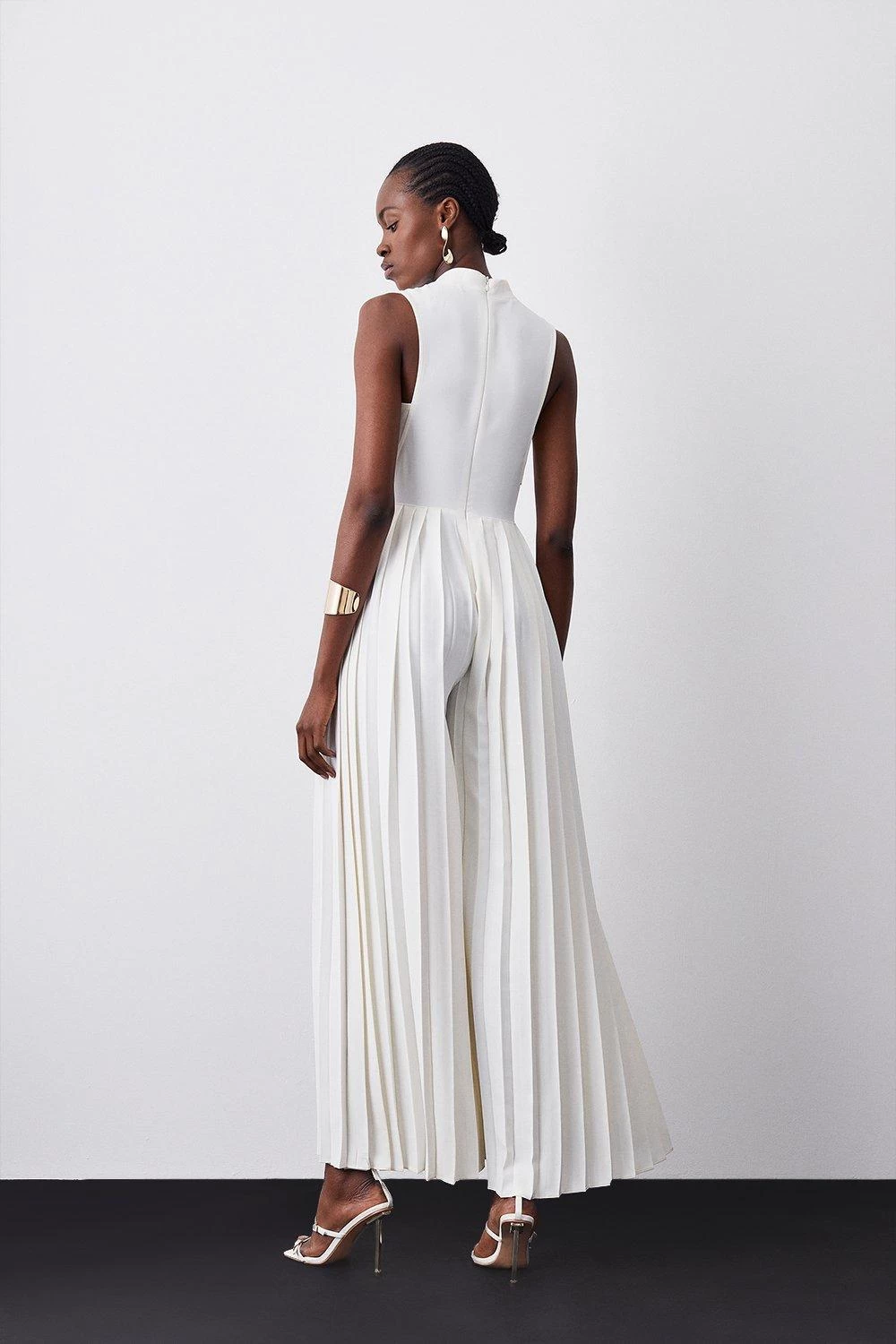 Karen Millen High Neck Tie Waisted Full Pleated Jumpsuit - Image 2