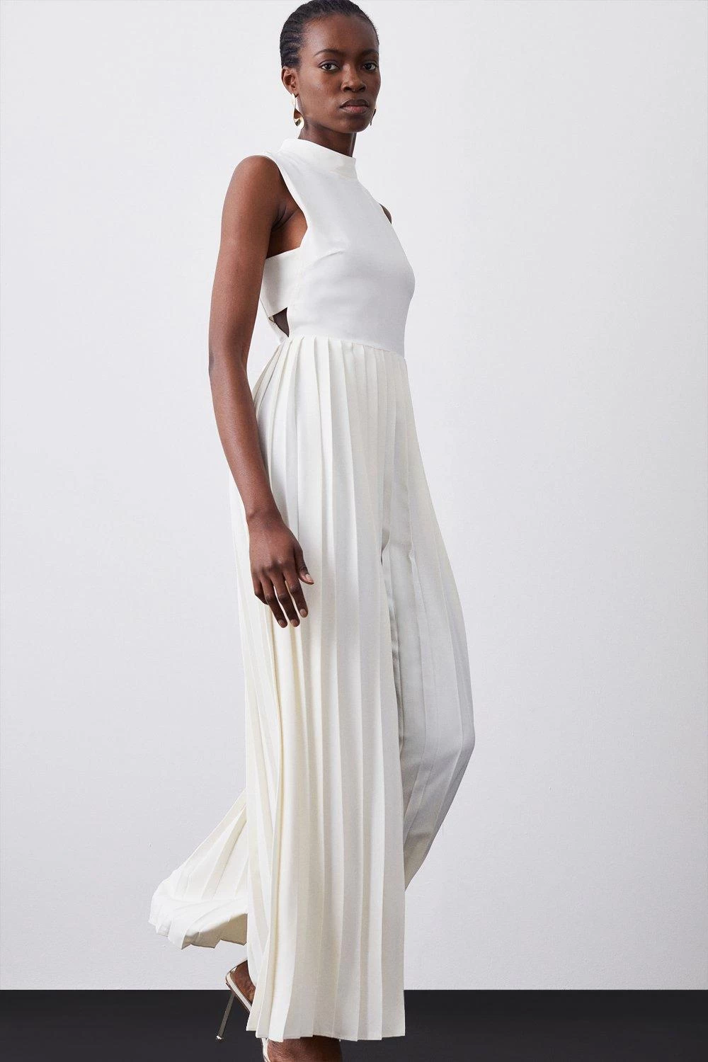 Karen Millen High Neck Tie Waisted Full Pleated Jumpsuit - Image 3