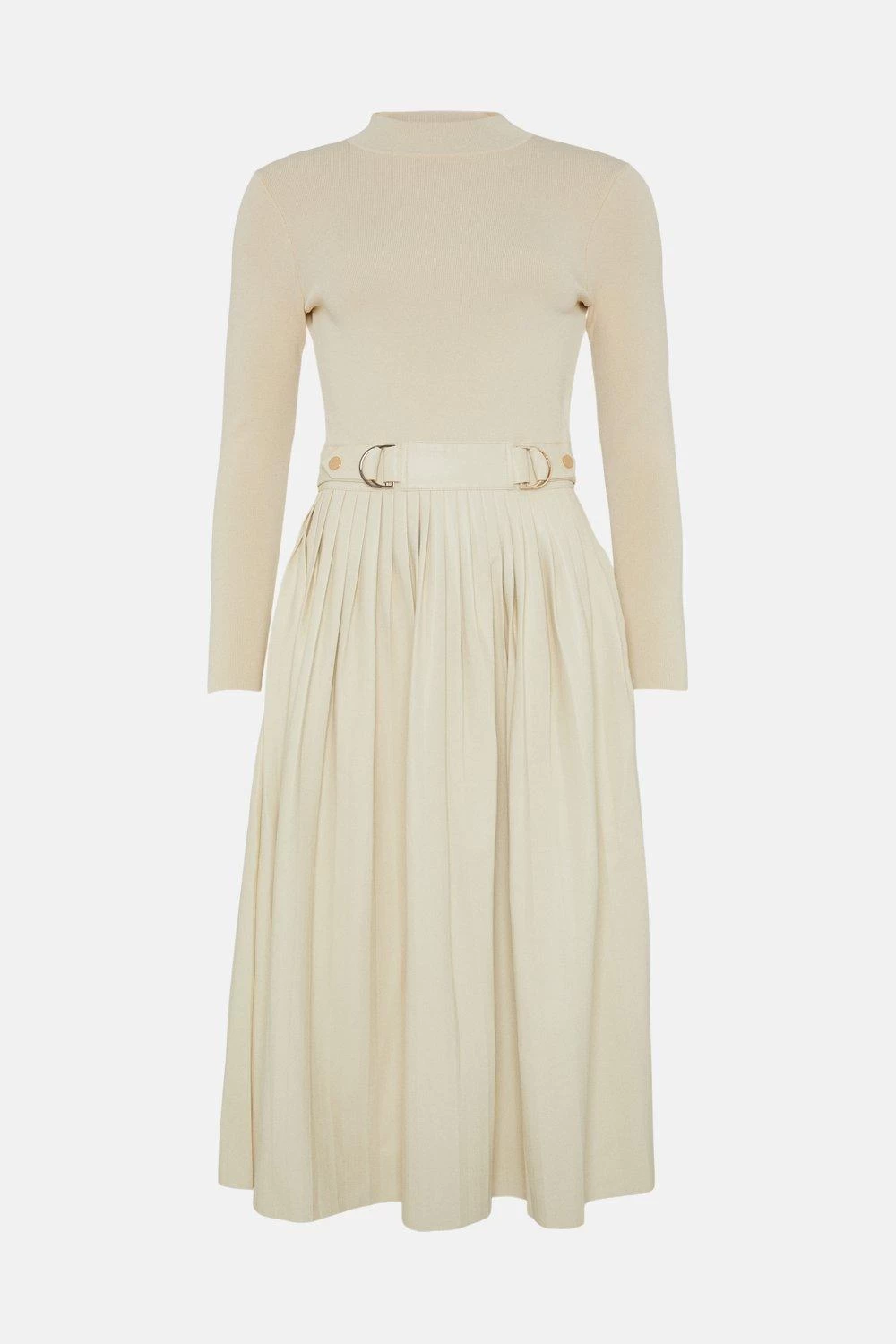 Karen Millen Knitted Pleated Midi Dress With Pu Detailing - Image 4