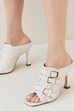 Karen Millen Leather Buckle Detail Heeled Mule