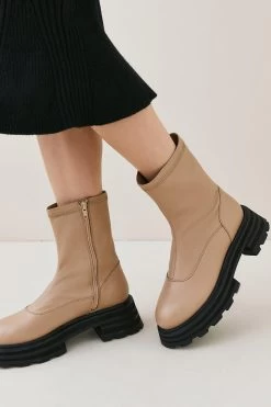 Karen Millen Leather Zip Up Ankle Boot