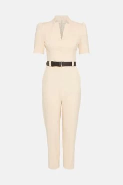 Karen Millen Petite Structured Crepe Forever Belt Jumpsuit