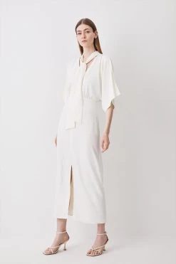 Karen Millen Soft Tailored Tie Neck Maxi Dress