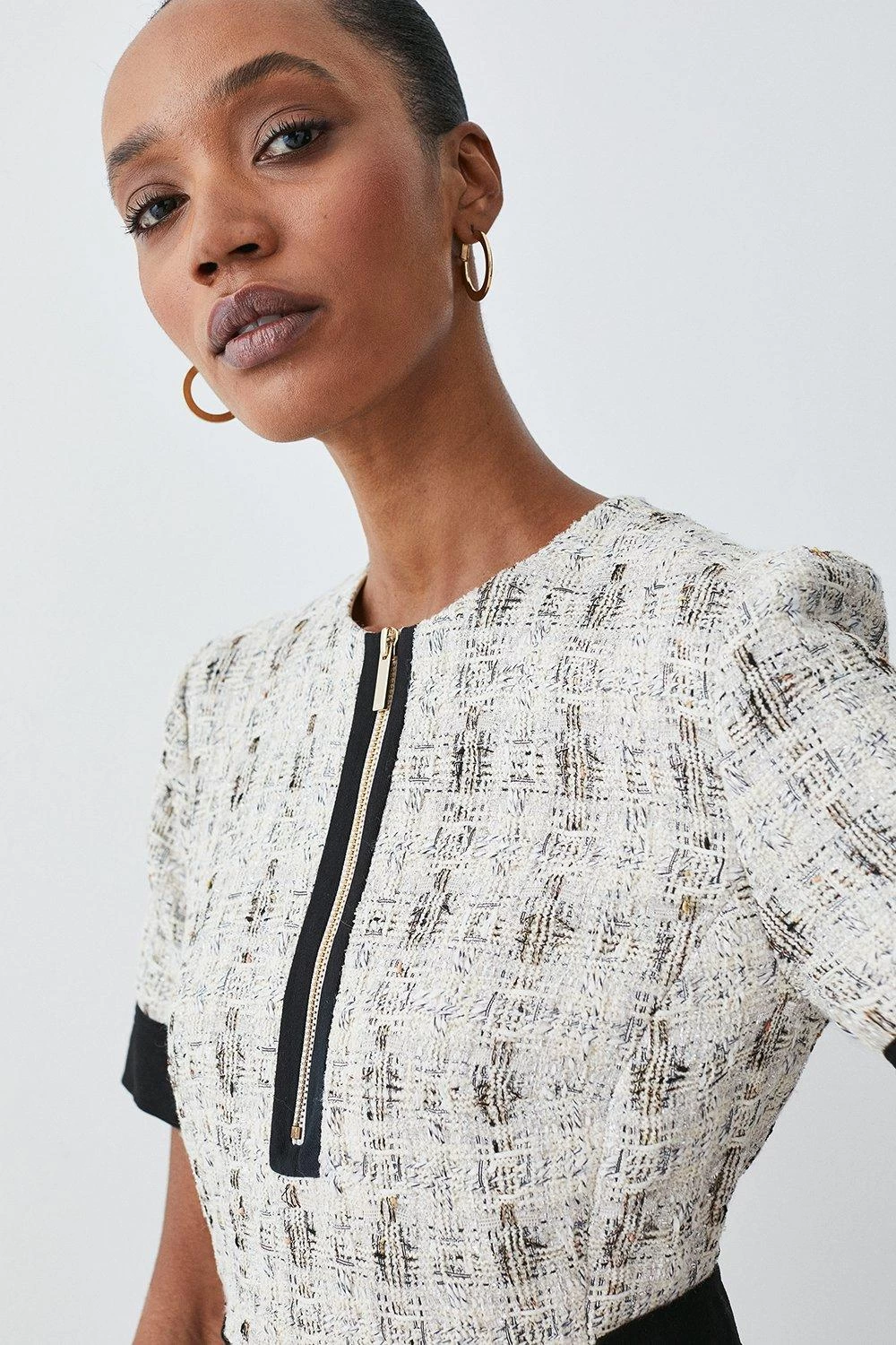 Karen Millen Tweed Zip Detail Aline Mini Dress - Image 2