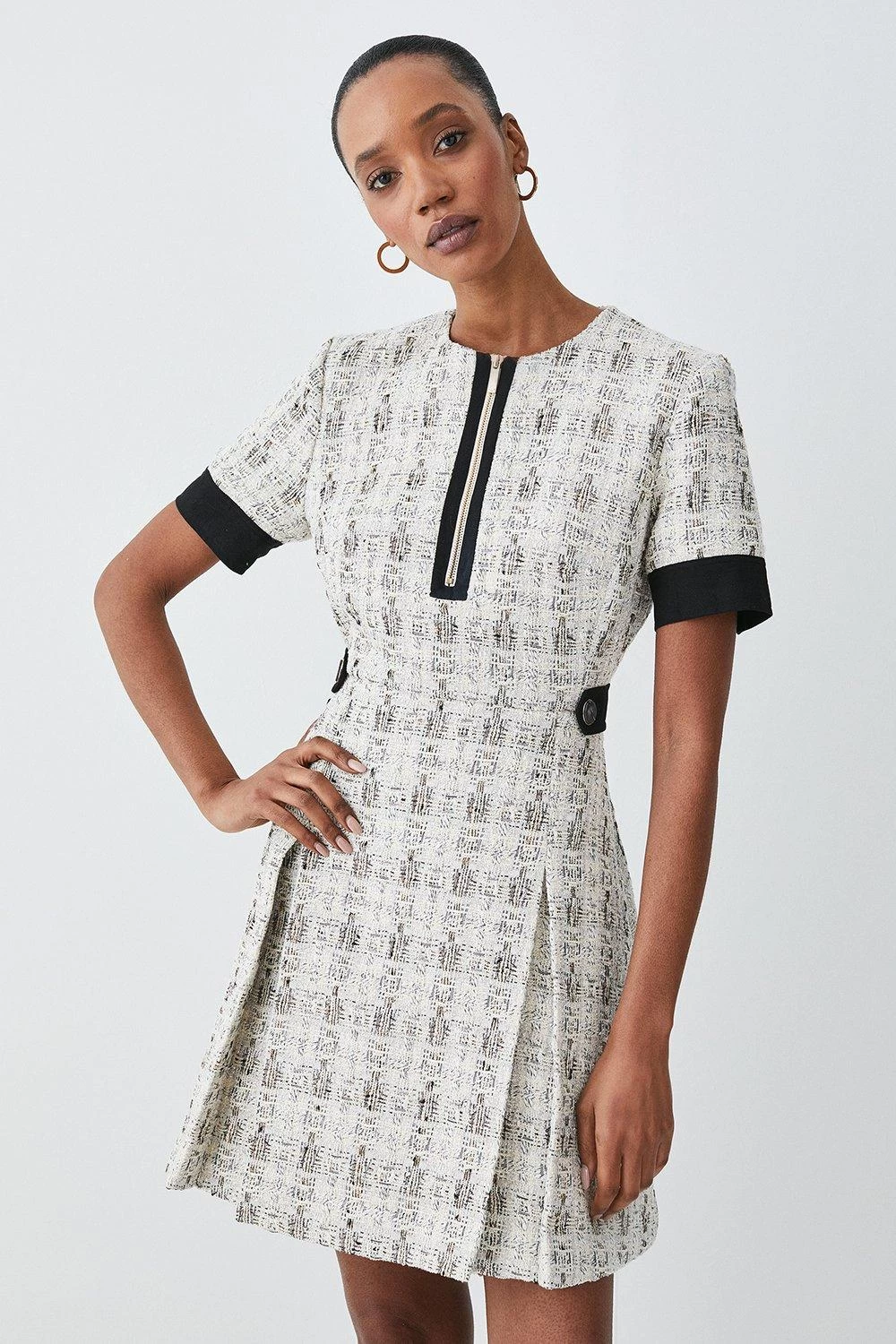 Karen Millen Tweed Zip Detail Aline Mini Dress - Image 4