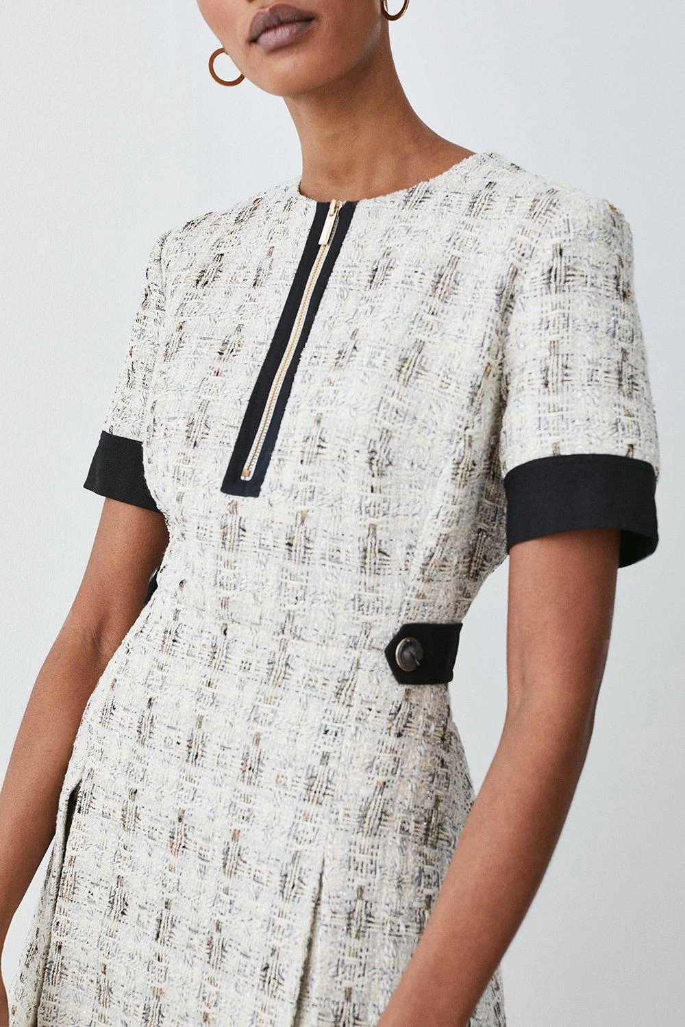 Karen Millen Tweed Zip Detail Aline Mini Dress