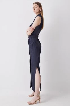 Karen Millen Tall Tailored Denim Belted Trench Midi Dress