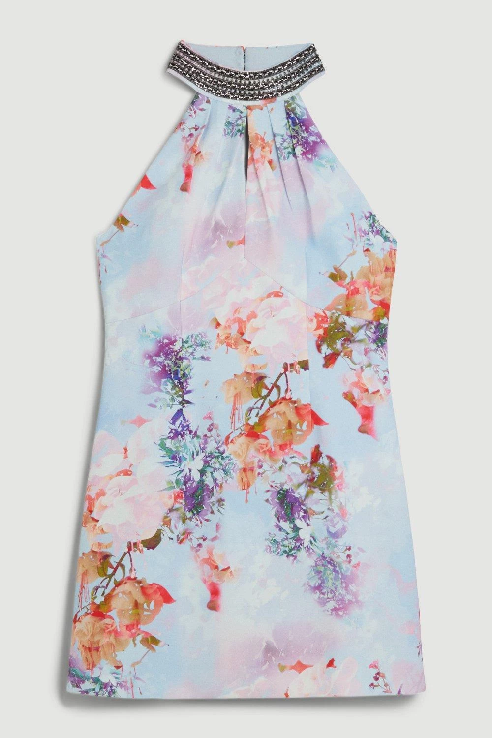 Karen Millen Diamante Trim Floral Woven Mini Dress - Image 3