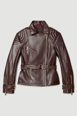 Karen Millen Leather Buckle Biker Jacket