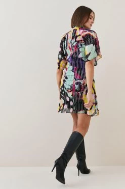 Karen Millen Abstract Butterfly Georgette Metallic Thread Mini Dress