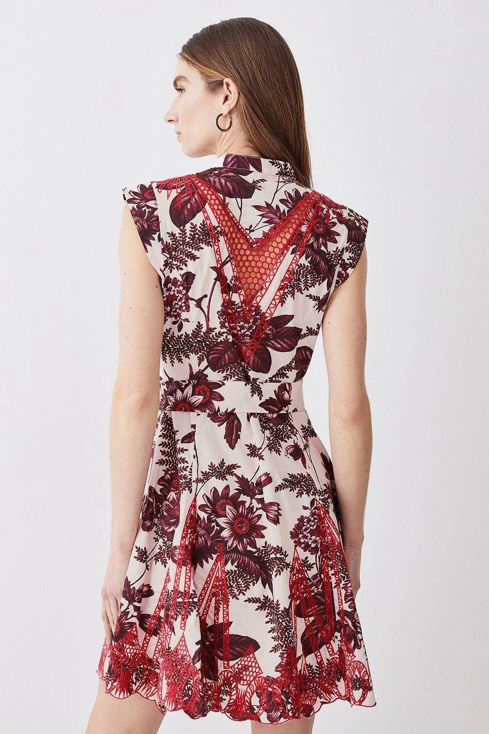 Karen Millen Floral Cotton Cutwork And Print Mini Shirt Dress - Image 2