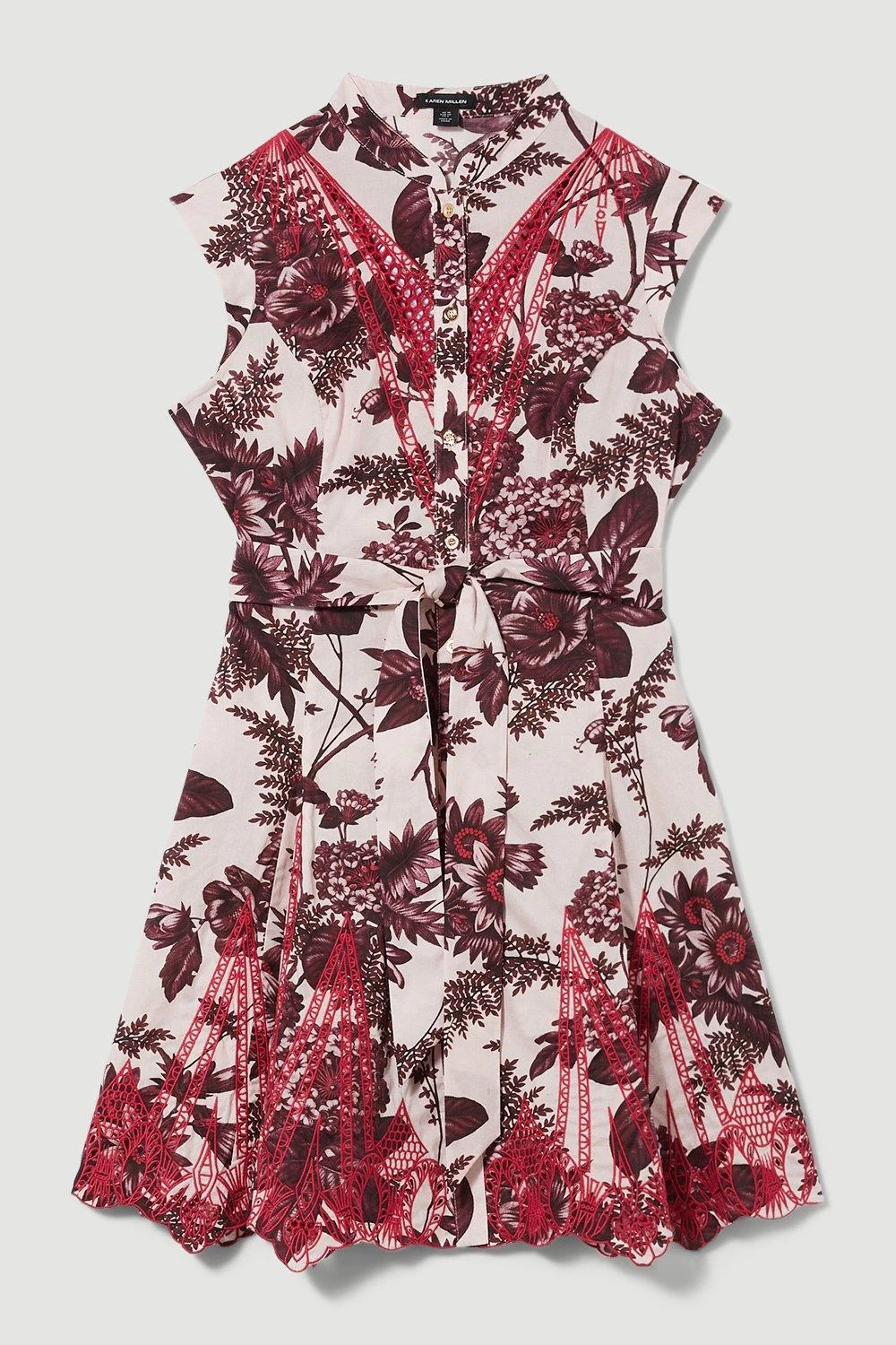 Karen Millen Floral Cotton Cutwork And Print Mini Shirt Dress - Image 3