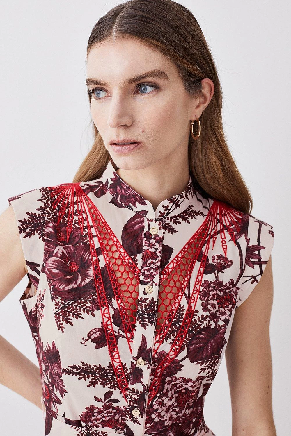 Karen Millen Floral Cotton Cutwork And Print Mini Shirt Dress - Image 4
