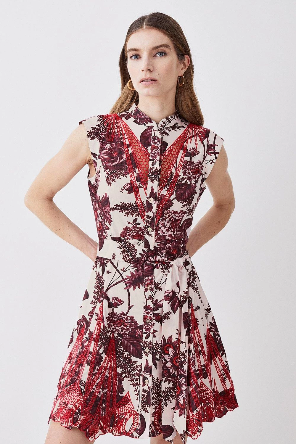 Karen Millen Floral Cotton Cutwork And Print Mini Shirt Dress - Image 5