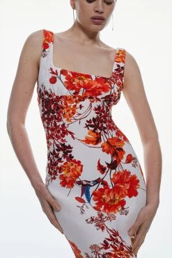Karen Millen Floral Maxi Woven Dress With Scarf