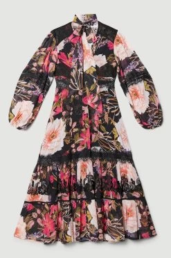 Karen Millen Floral Mixed Lace & Embroidery Midaxi Dress