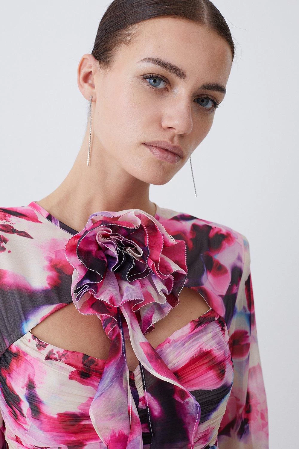 Karen Millen Petite Chiffon Corsage Ruched Mini Dress - Image 4