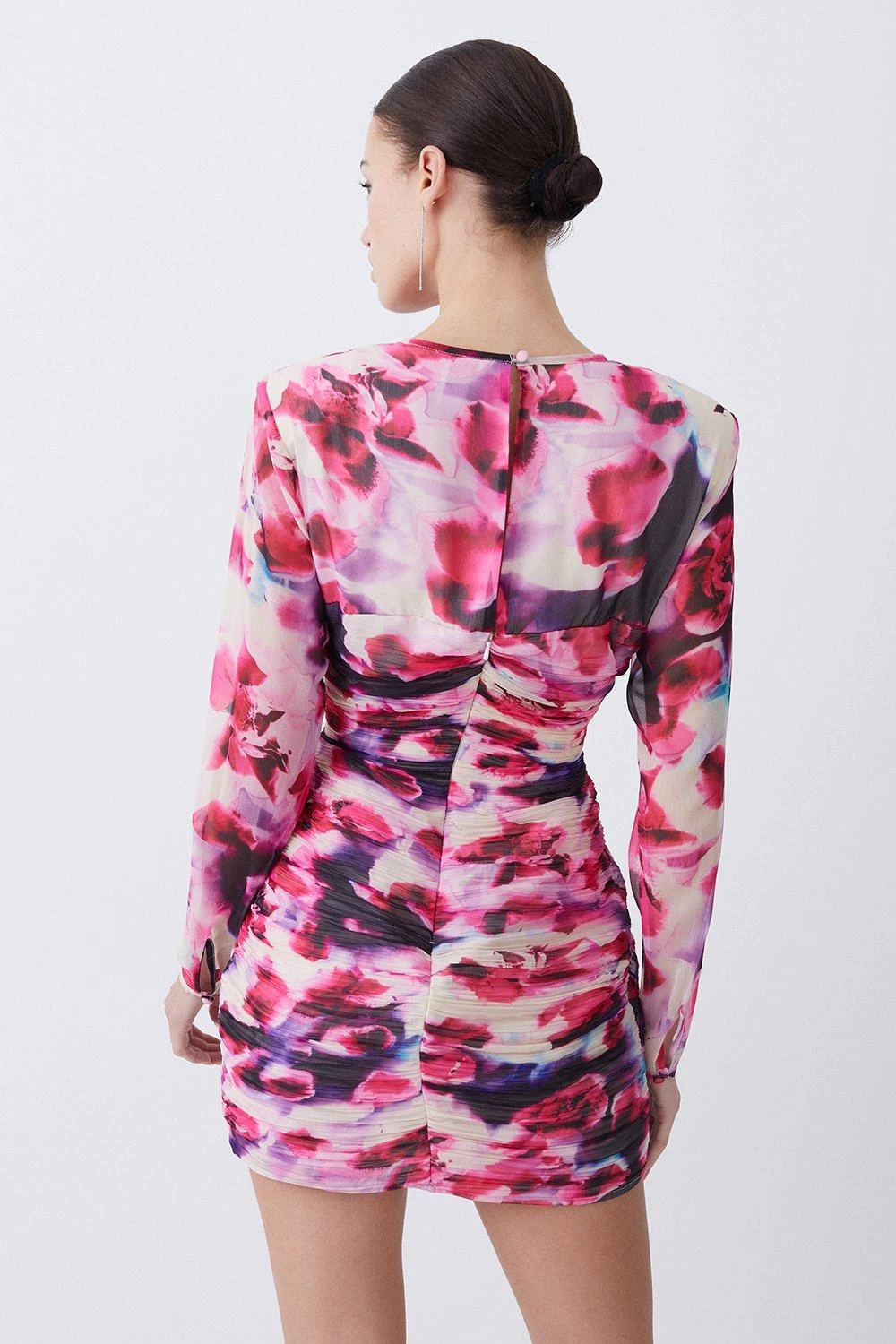 Karen Millen Petite Chiffon Corsage Ruched Mini Dress - Image 5