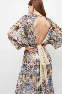 Karen Millen Place Border Print Beaded Blouse