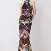 Karen Millen Floral Print Mesh Halter Jersey Maxi Dress