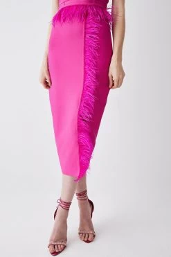 Karen Millen Bandage Feather Trim Midi Skirt Co-ord