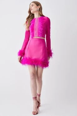 Karen Millen Bandage Feather Trim Mini Skirt Co-ord
