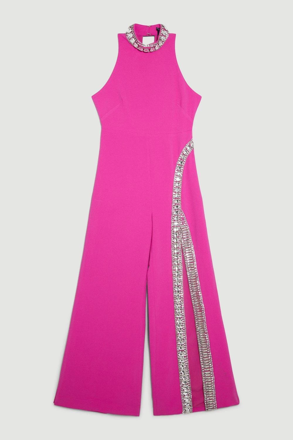Karen Millen Petite Crystal Embellished Woven Thigh Split Jumpsuit - Image 2