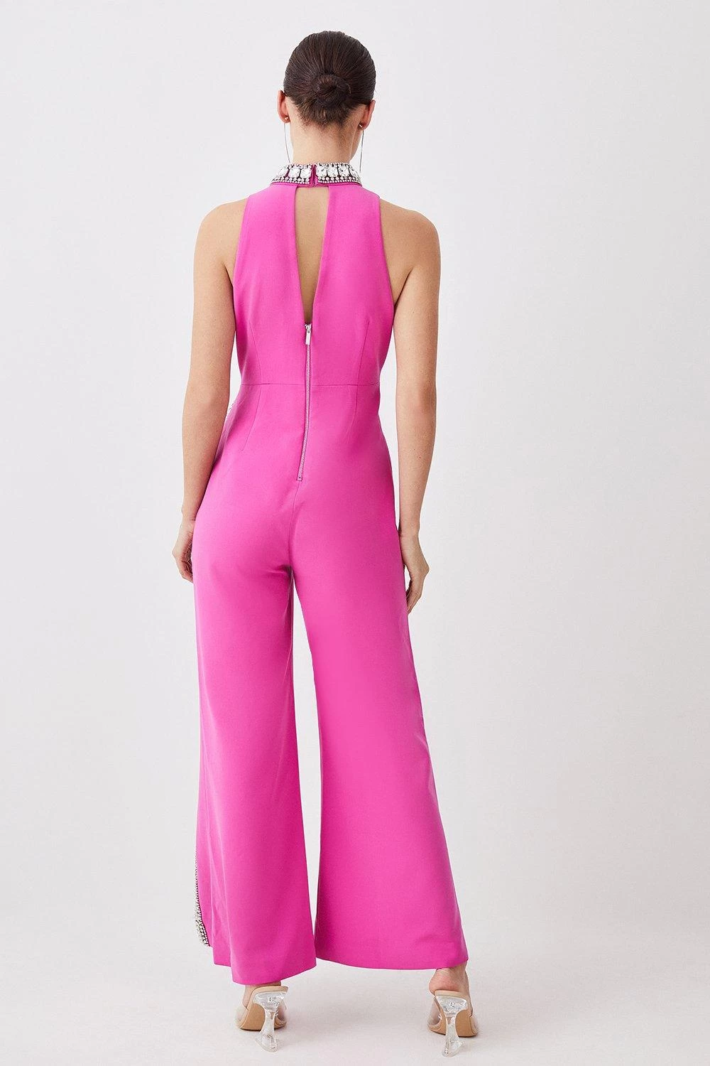 Karen Millen Petite Crystal Embellished Woven Thigh Split Jumpsuit - Image 3