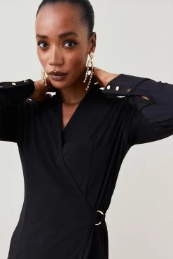 Karen Millen Slinky Buckle Detail Wrap Jersey Mini Dress