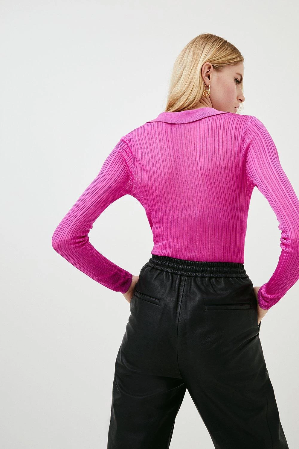 Karen Millen Slinky Rib Collared Zip Neck Jumper - Image 2