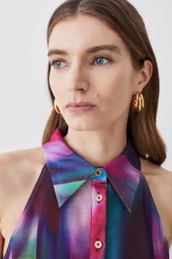 Karen Millen Marbled Floral Organdie Halterneck Midi Dress