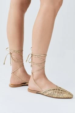 Karen Millen Leather Woven Flat Strappy Slip On