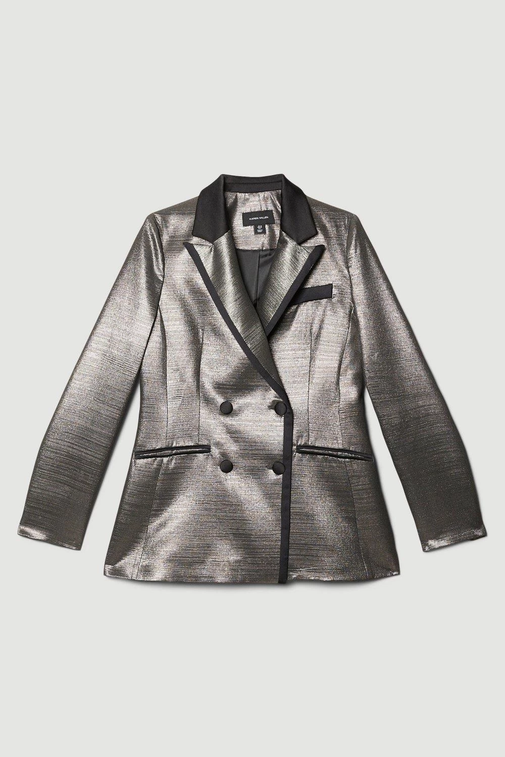 Karen Millen Metallic Jacquard Tailored Single Breasted Jacket - Image 4