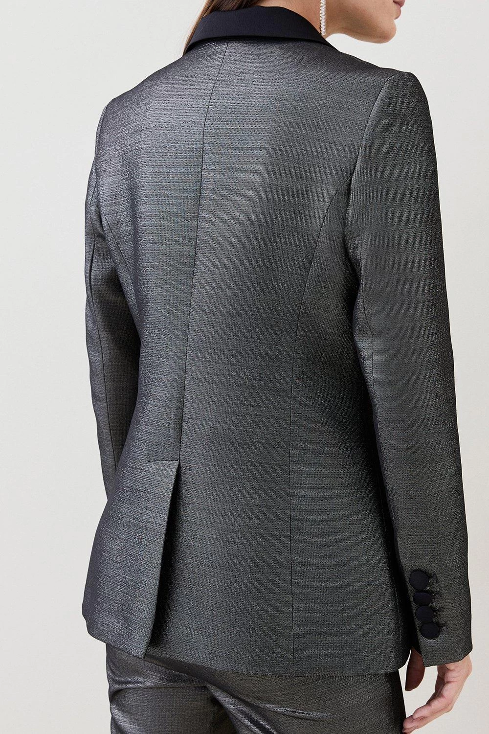 Karen Millen Metallic Jacquard Tailored Single Breasted Jacket - Image 5