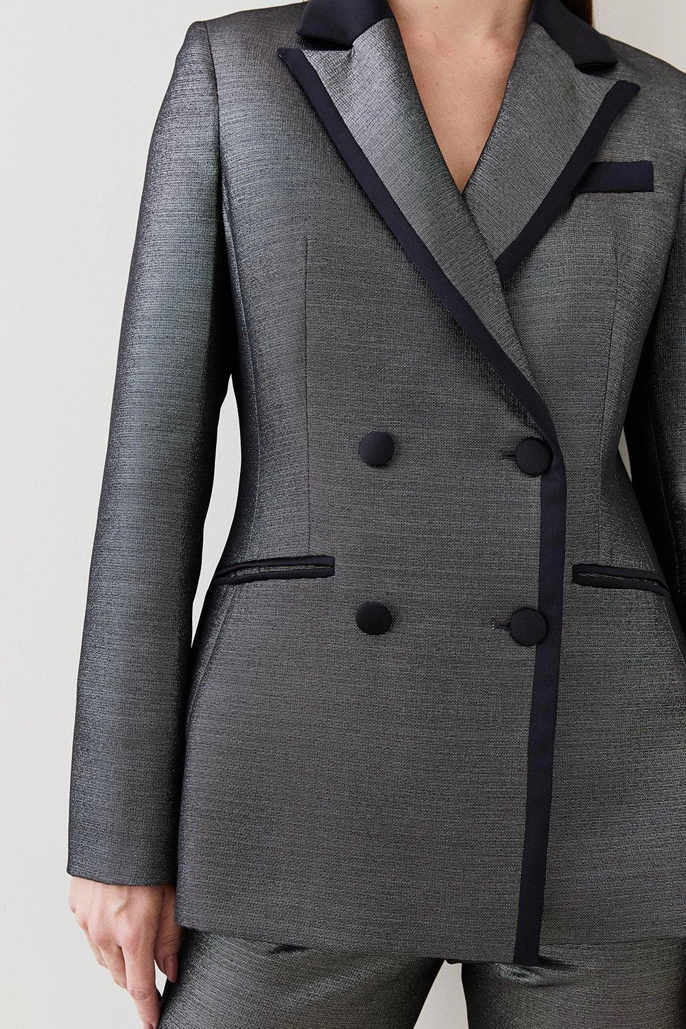 Karen Millen Metallic Jacquard Tailored Single Breasted Jacket - Image 6