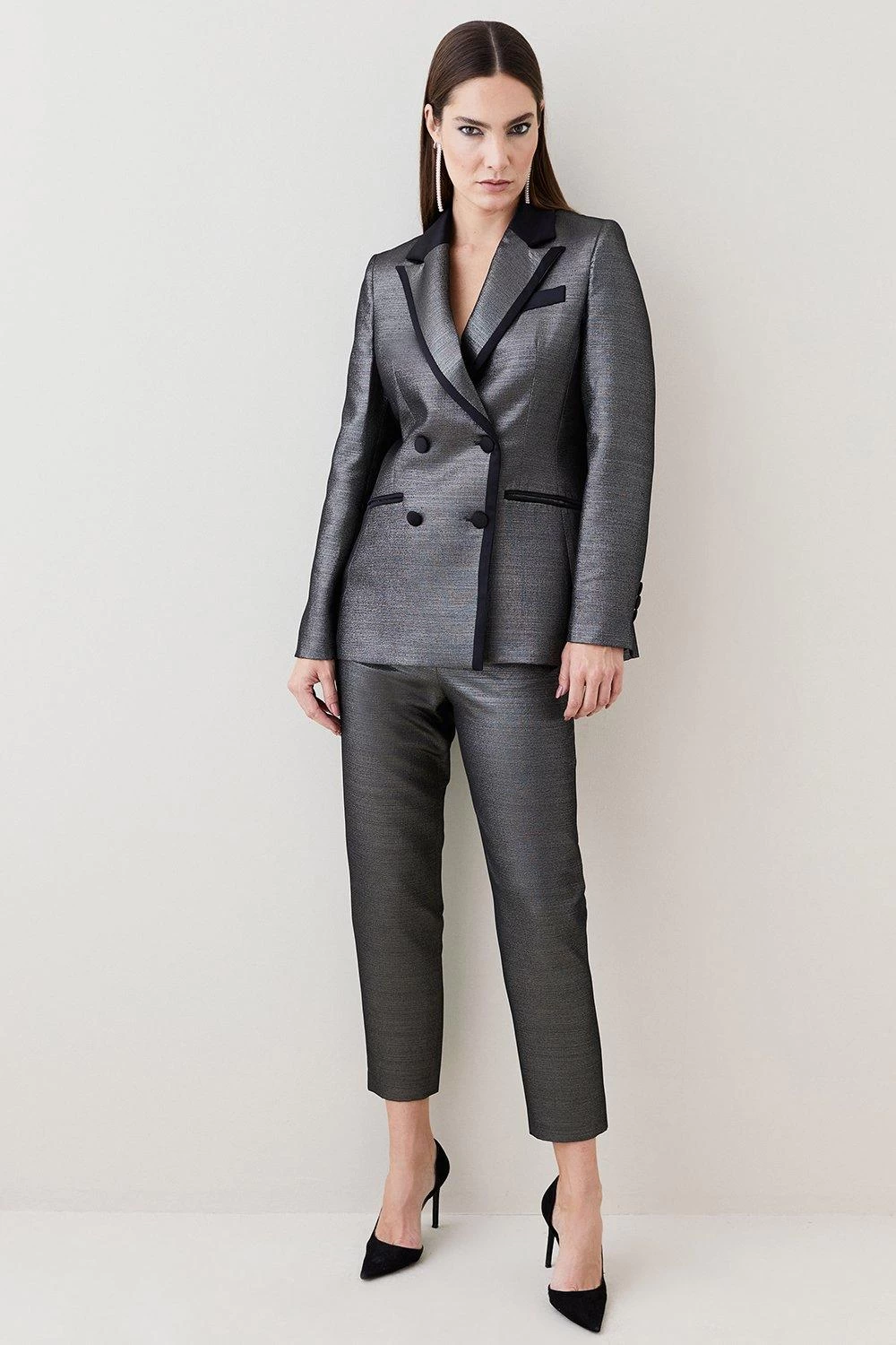 Karen Millen Metallic Jacquard Tailored Single Breasted Jacket