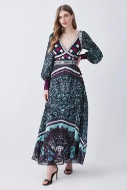 Karen Millen Baroque Embroidered And Bead Woven Midi Dress