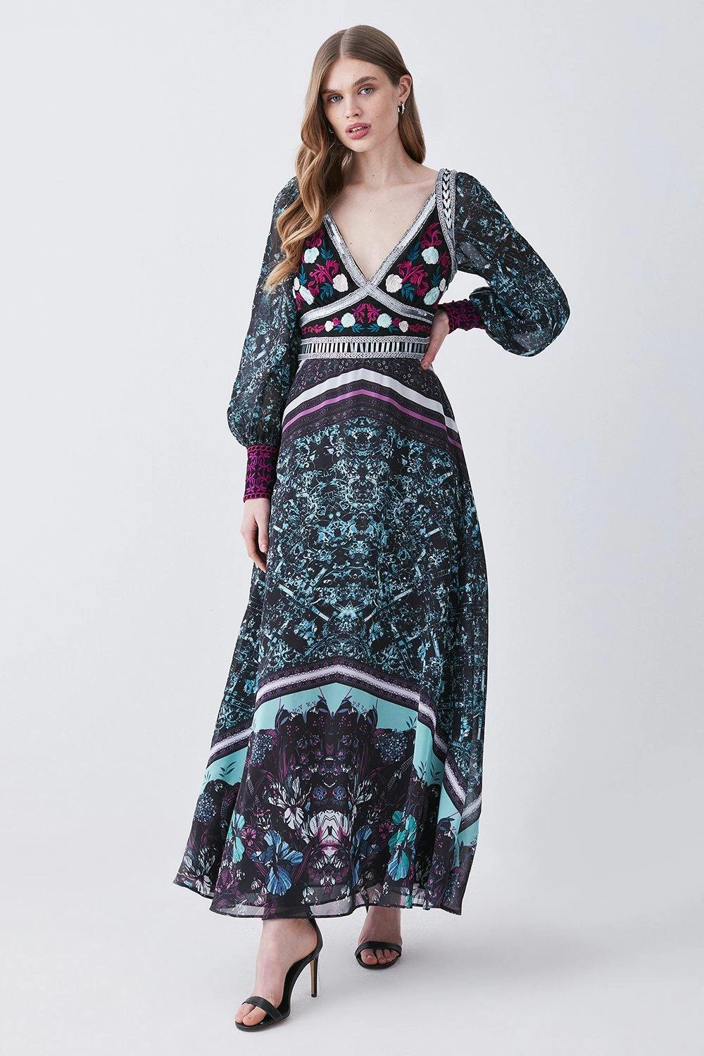 Karen Millen Baroque Embroidered And Bead Woven Midi Dress