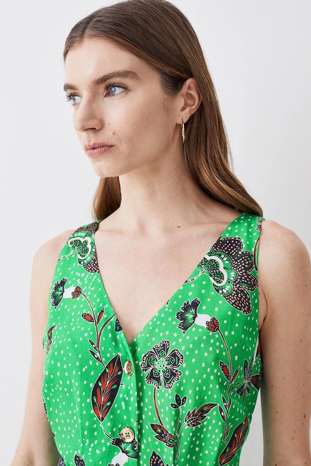 Karen Millen Batik Print Belted Premium Linen Viscose Woven Midi Dress - Image 2