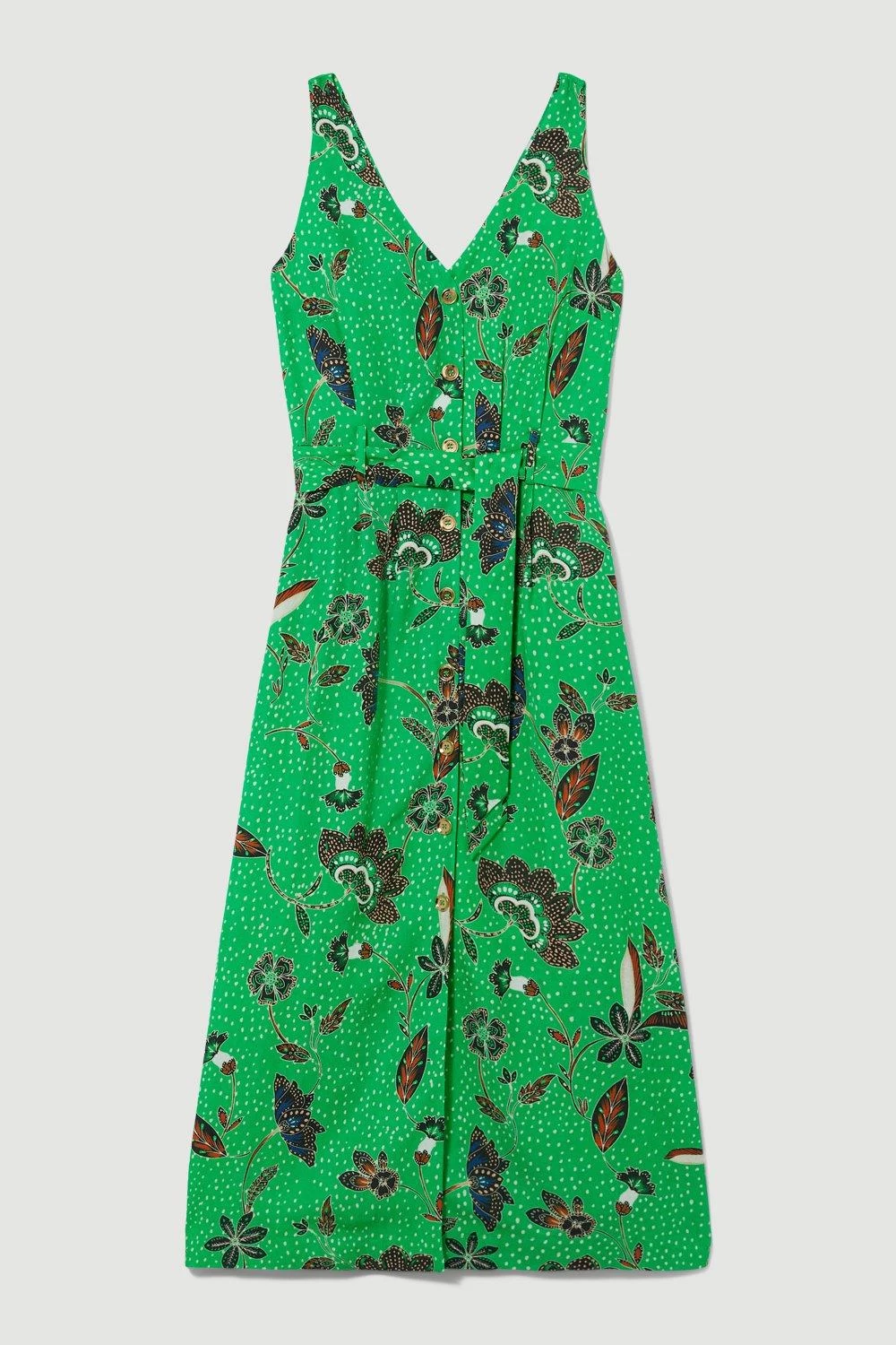 Karen Millen Batik Print Belted Premium Linen Viscose Woven Midi Dress - Image 3