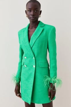 Karen Millen Boucle Double Breasted Feather Cuff Blazer Mini Dress