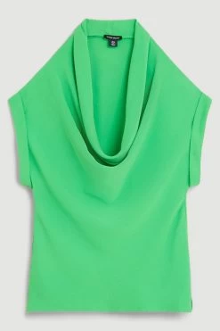 Karen Millen Cowl Neck Woven Crepe Top