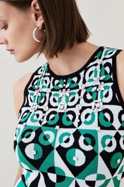 Karen Millen Embellished Geo Jacquard Swing Mini Dress