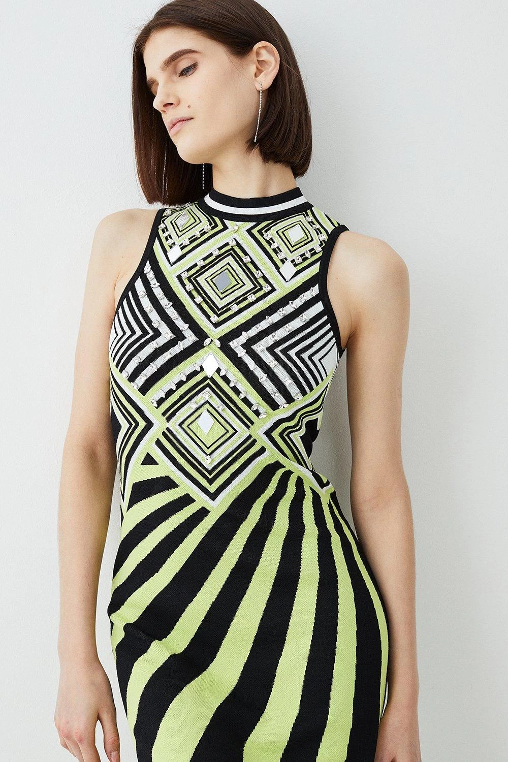 Karen Millen Embellished Stripe Jacquard Knitted Maxi Column Dress - Image 2